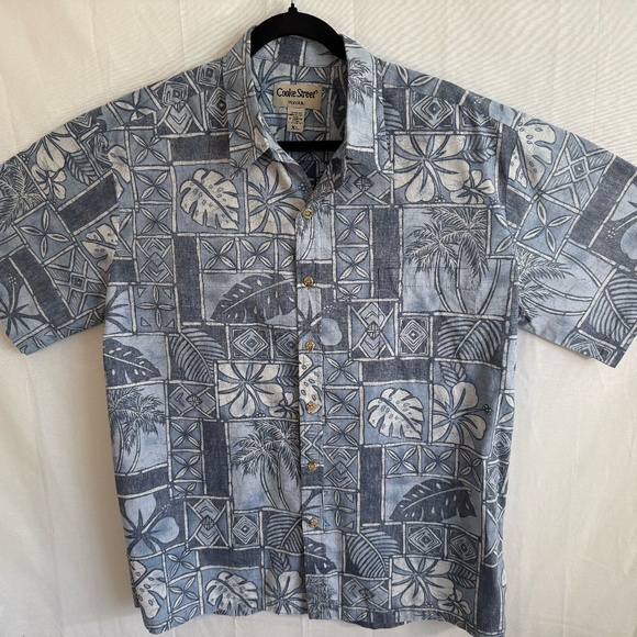 Cooke Street Hawaiian Aloha Shirt with Blue &White Print Mens XL - Picture 1 of 8